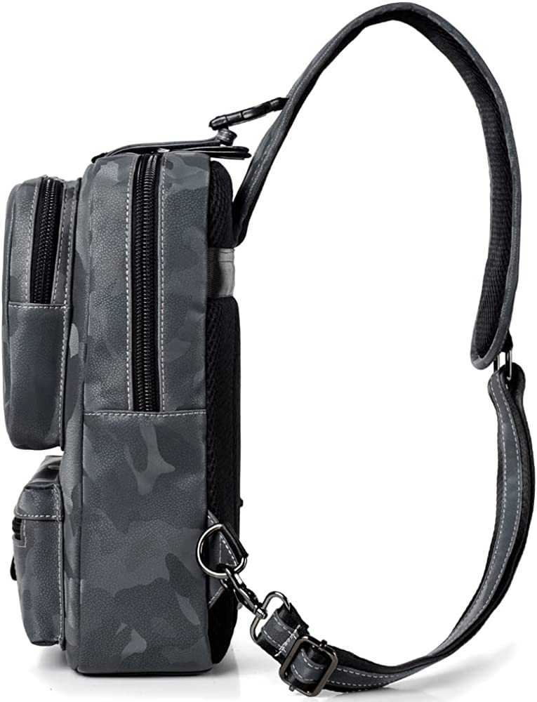 Small Black Sling Crossbody Backpack Shoulder Bag for Men Women Vintage PU Leather Sling Backpack Cycling USB Charger - Image 6